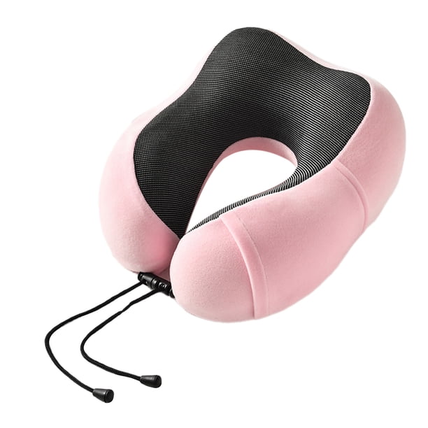 Almohada para el cuello, diseño ergonómico, en forma de U, pequeña, portátil, de espuma viscoelástica, para viajes, oficina, hogar, color rosa