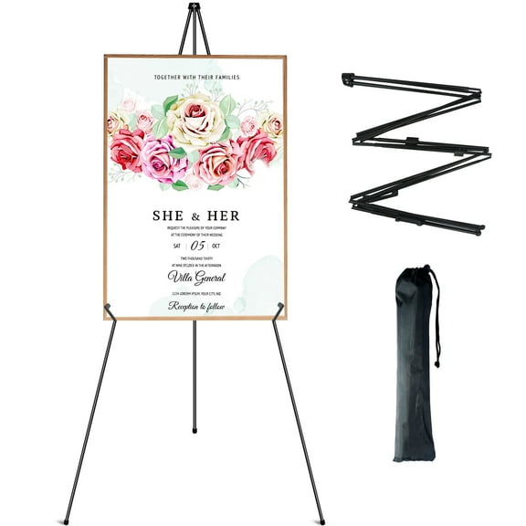 63-inch Foldable Easel with Carry Bag, Portable Tripod, Suitable for Wedding Sign Display, Painting, Posters, Artworks, Trade Shows,Black 1 piece