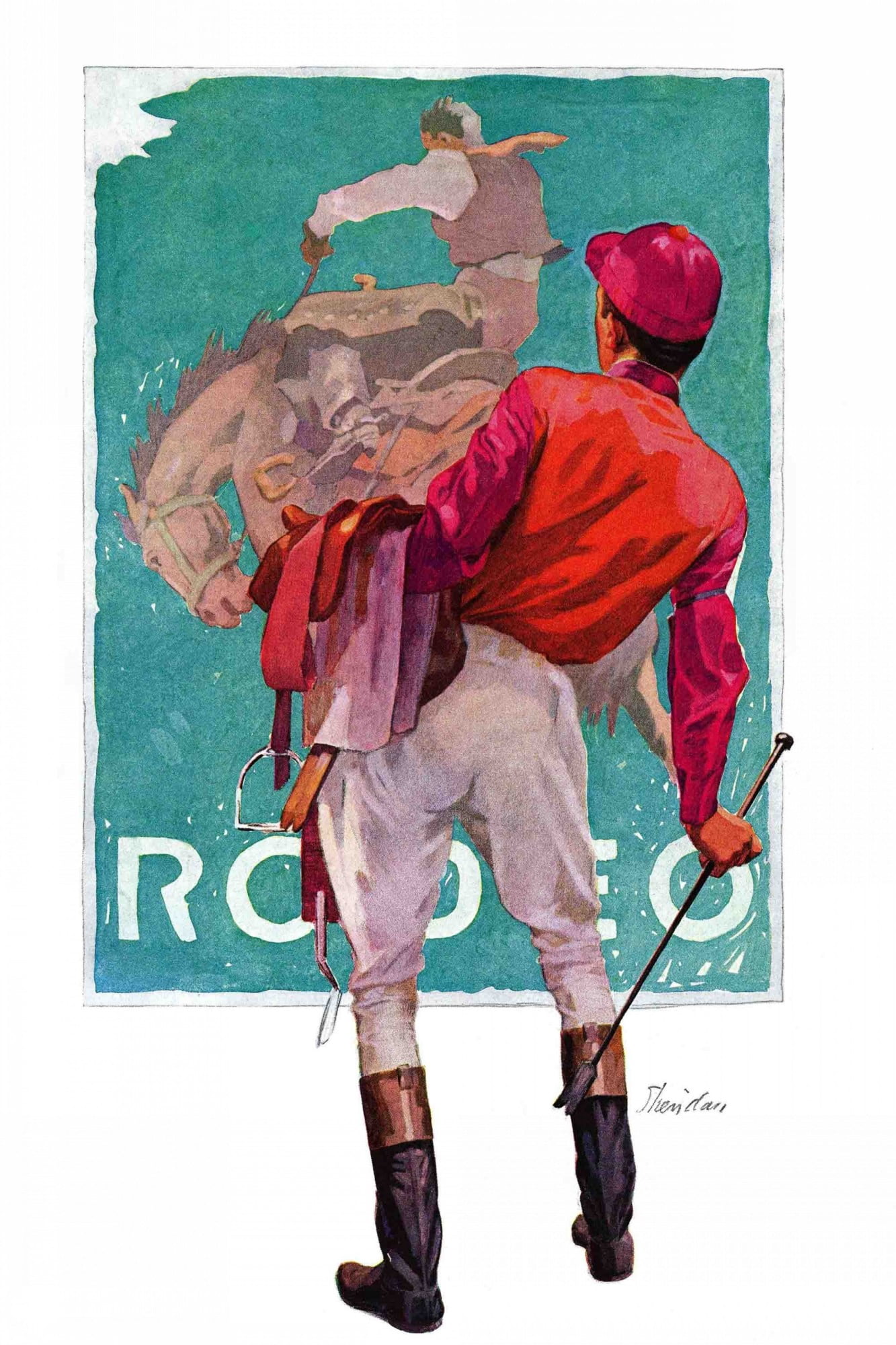 Marmont Hill Inc Marmont Hill - "Jockey Looks at Poster" by John E. Sheridan Painting Print on Canvas - Multi-color
