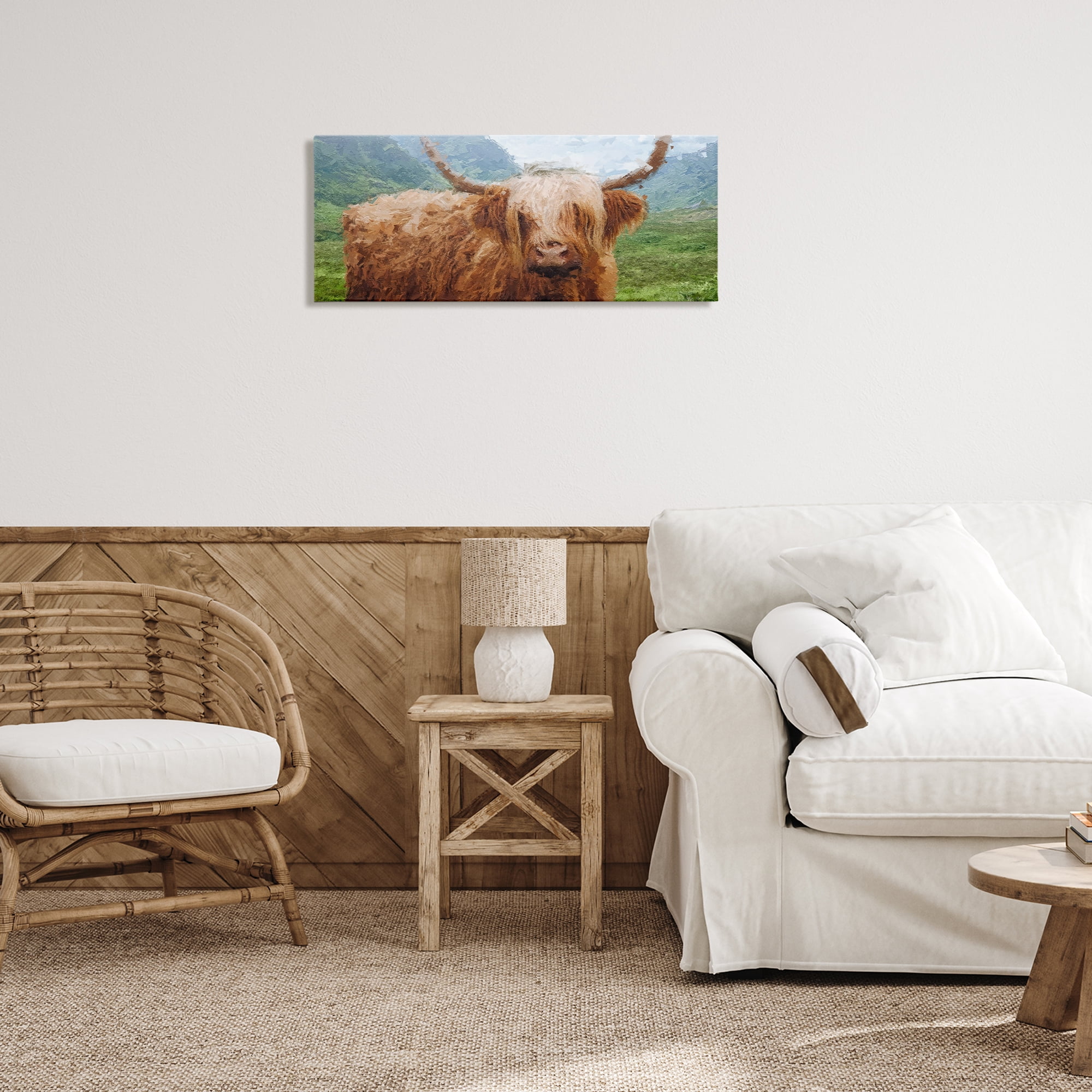 Stupell Industries Impressionist Highland Cattle Animals & Insects Painting Gallery Wrapped Canvas Art Print Wall Art, 30 x 13