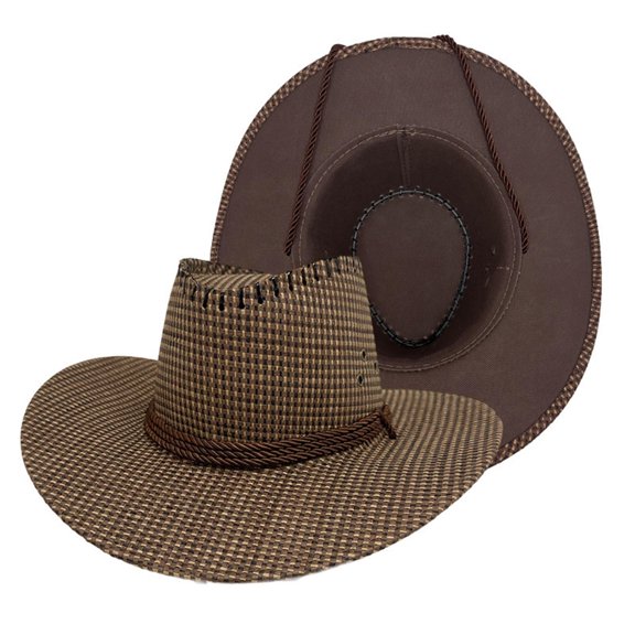 QSAWXQZ Men's Vintage Straw Cowboy Hat Wide Brim Sun Protection with Chin Strap Breathable Beach Ranch Cap M