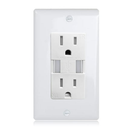 Duplex Receptacle Hospital Maxxima 3.1A High Speed Dual USB Outlet Charger 15 Amp Duplex Receptacle, Tamper Resistant, Wall Plate Included ()