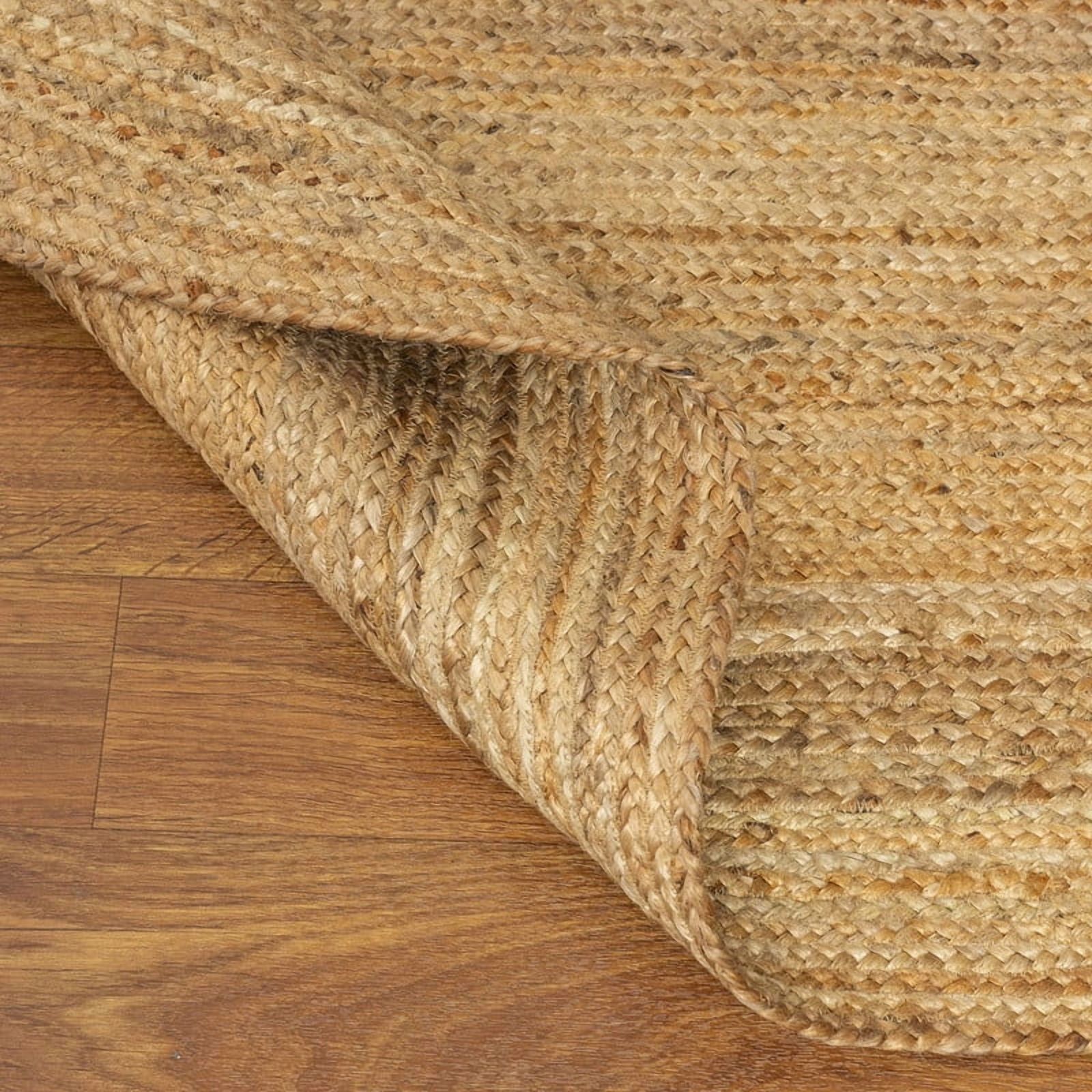 Farmhouse Round Jute Rug, Rustic Boho Handmade Braided Carpet, Natural, 3 FT