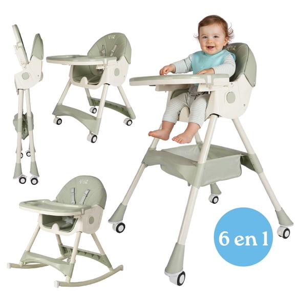 Silla Alta Periquera 4 en 1 YEI Plegable Ajustable Multifuncional para Bebé, Color Verde