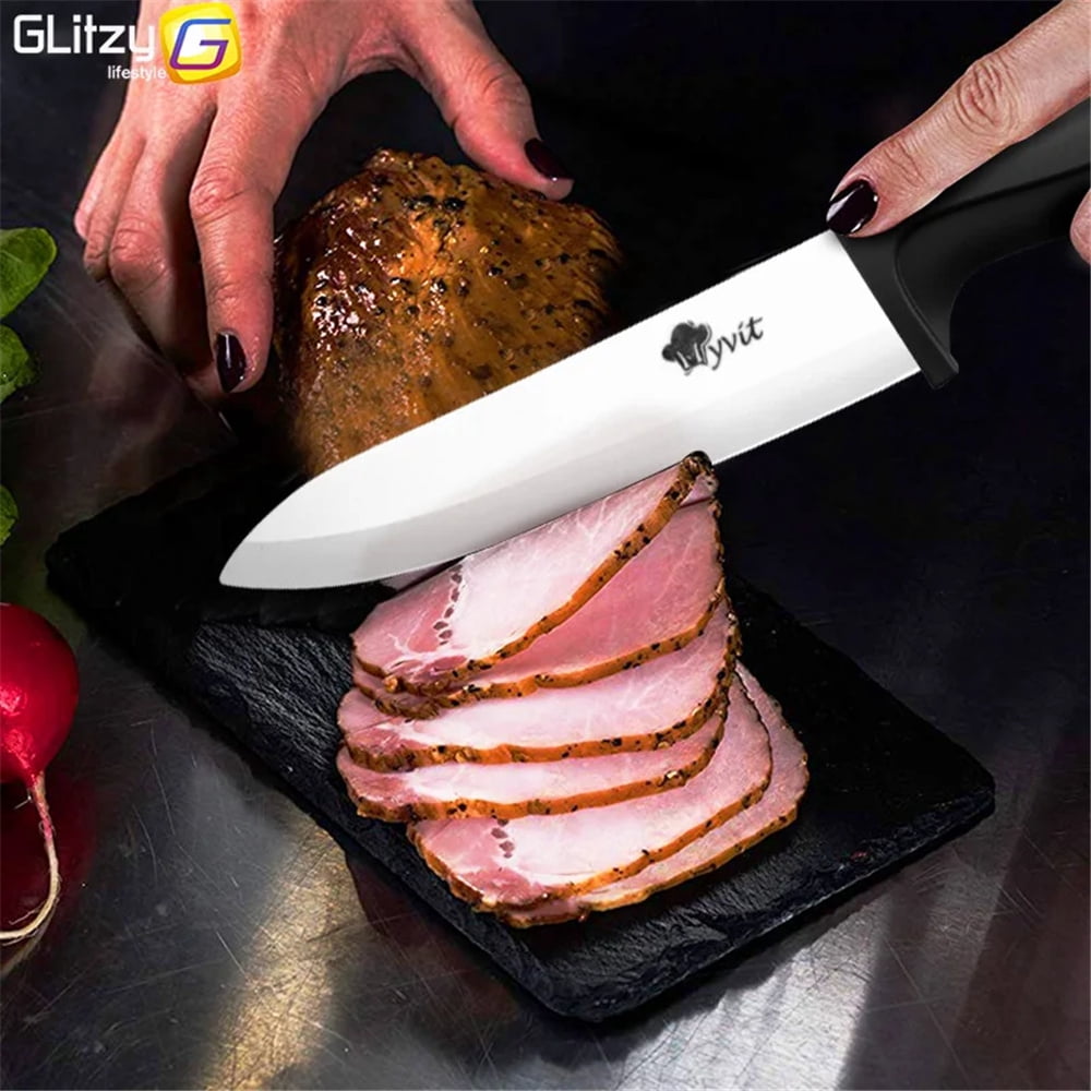 6PCS Ceramic Knives Set for Kitchen 5-Piece Sharp Paring Knives with Covers and a Peeler,Sharp 6-inch Serrated Bread Knife Fruit Cutter 3", 4", 5" Inch