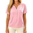 thumbnail image 6 of Womens Shirts V Neck Button Down Dressy Casual Henley Shirts for Women Summer Short Sleeve Trendy Classic Loose Fit Tops Blouses Pink XXXL, 6 of 7