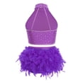 thumbnail image 4 of dPois Robe de Danse Tango Latin pour Filles Enfants, Top Court à Franges et Jupe à Plumes Violette 8, 4 of 5