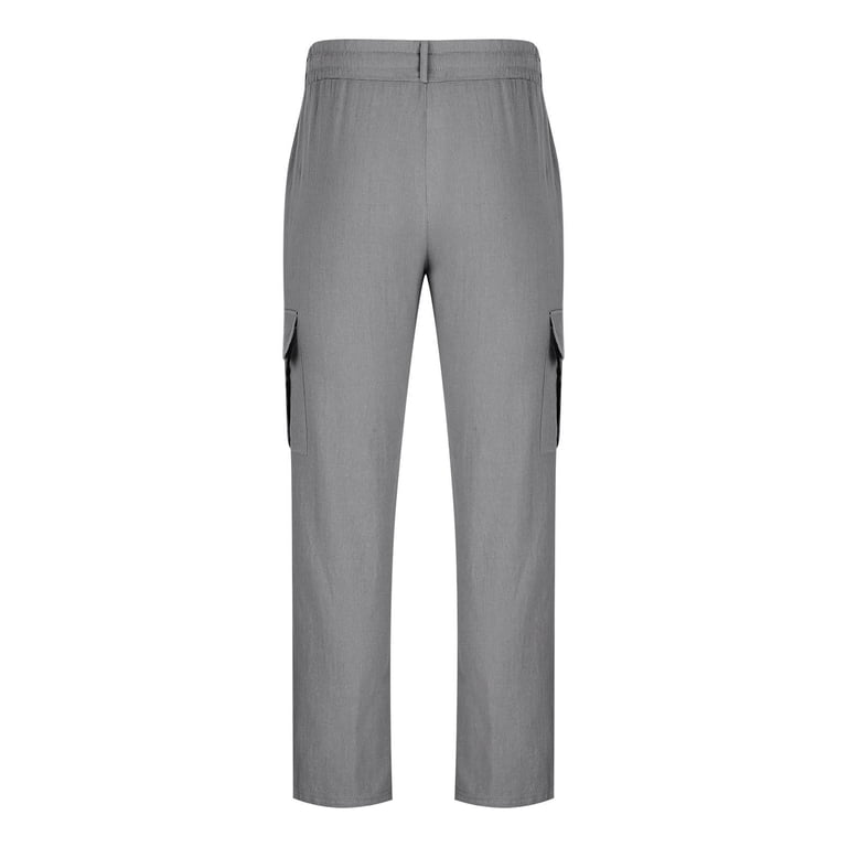 WRKEKC Cargo Pants for Men Cotton Linen Look Solid Color Multiple