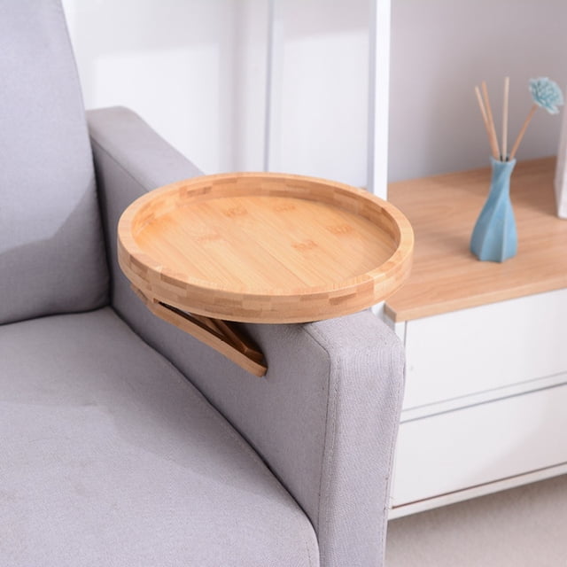 Bandeja con clip para brazo de sofá, mesa auxiliar para controles remotos/bebidas/Gamepads, soporte para sofá, disco de madera de alta gama, acogedor reposabrazos para sofá (bambú)