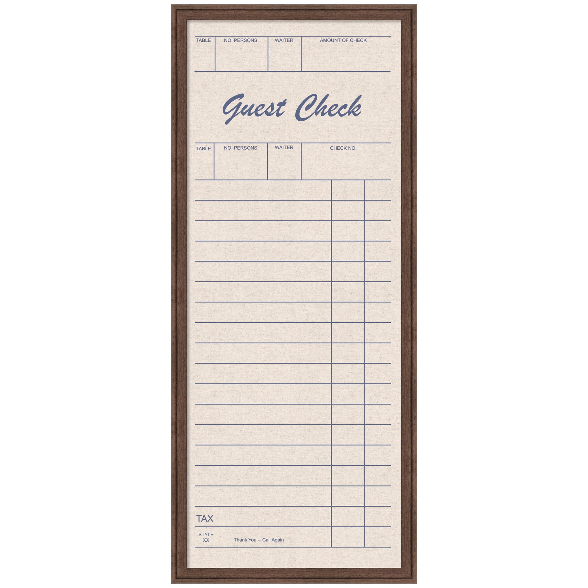Kate and Laurel Framed Fabric Pinboard 18 x 42, Linen Guest Check Printed Linen Classic Bulletin Board for Use as a Vision Board or Wall Organization, Florence Medium Brown Frame