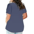thumbnail image 3 of Top de Manga Corta de Verano para las Mujeres de Tamaño Grande Falso Bolsillo V-Cuello Camiseta, Mezcla de Poliéster Algodón Spandex Top Casual, Lavado a Mano Más Tamaño, 3 of 7