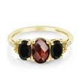 thumbnail image 2 of Gem Stone King 10K Yellow Gold Oval Checkerboard Red Garnet Black Onyx and Diamond Women Engagement Ring (1.82 Cttw, Gemstone Birthstone, Size 5), 2 of 4