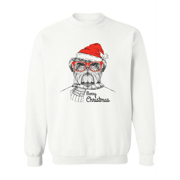 Christmas Hipster Bulldog. Sweatshirt Women -Image by Shutterstock, Female 5X-Large