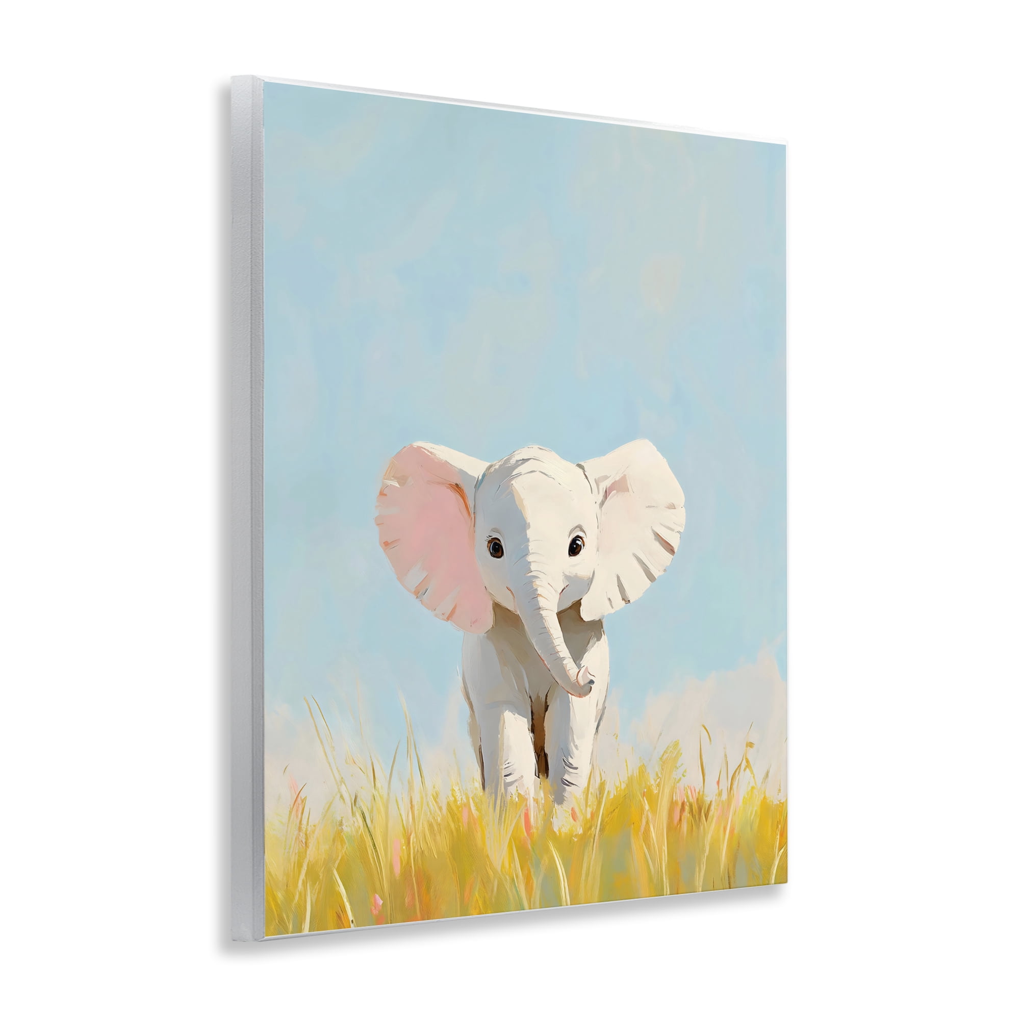 Stupell Industries White Baby Elephant in Grass Wall Plaque Art, design by The Prints Vibe