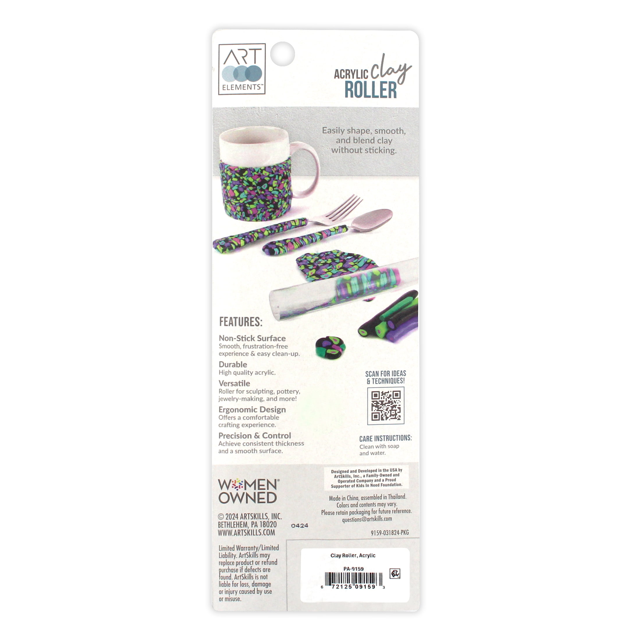 ArtSkills Art Elements Acrylic Clay Roller, 8 inch, Clear Clay Rolling Tool