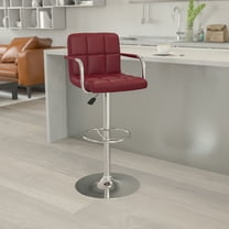 Emma   Oliver Burgundy Quilted Vinyl Adjustable Height Barstool with Arms