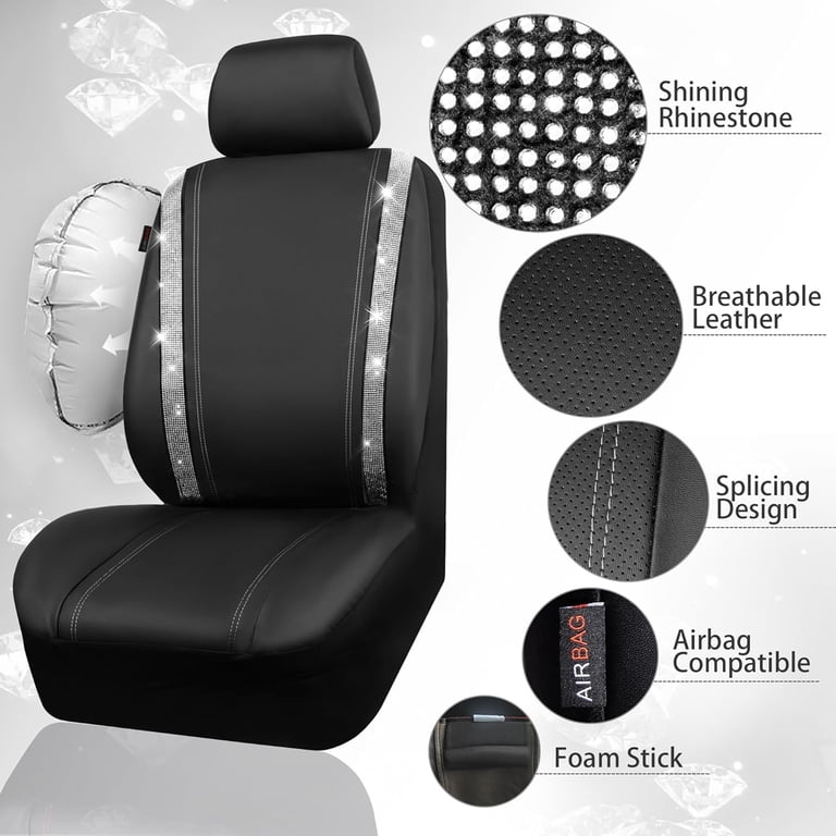 CAR-GRAND Bling Diamond Rhinestone Seat Covers, Silver Front Pair photo 4