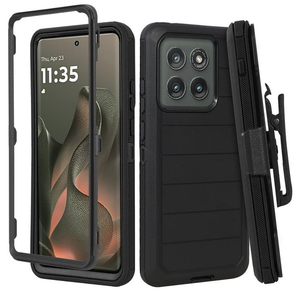Compatible For Motorola Edge 2025 Case with Belt Clip Holster by Thousand Gear– Heavy Duty Rugged Full-Body Cover, No Screen Protector Pro Black