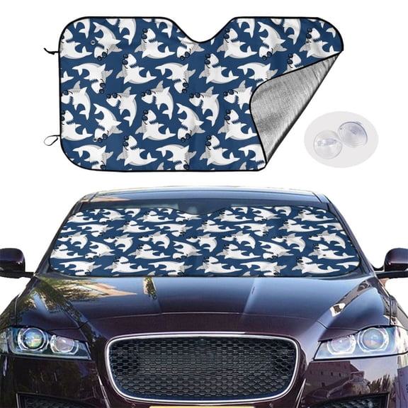 Picia Shark Curved Windshield Sunshade Accordion Folding Style Auto Shade for Car Truck SUV Van Blocks UV Ray Sun Visor Protector -Small