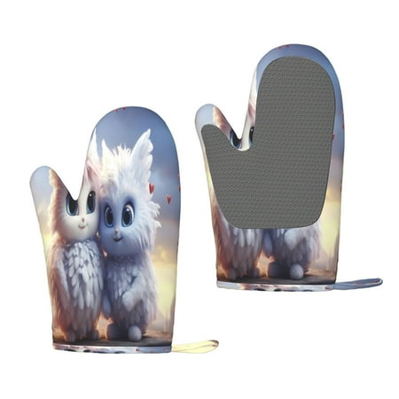 

Lukts Cute Animal Couple for Silicone Anti-Scalding Gloves Kitchen Lanyard Gloves for Grilling Baking Cooking