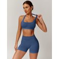 thumbnail image 4 of IDOPIP Workout Sets for Women 2 Piece Seamless Halter Sports Bra Top High Waisted Scrunch Butt Impact Shorts Gym Yoga Activewear Outfits, 4 of 6