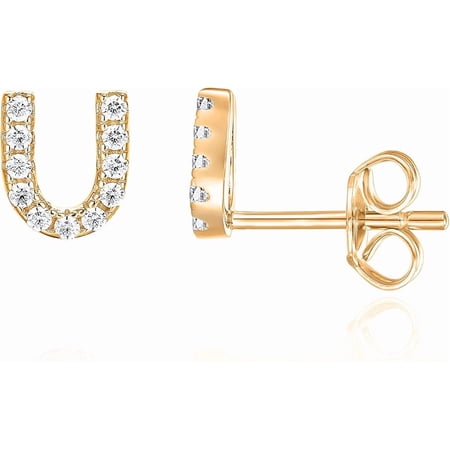Leander 14K Gold Plated 925 Sterling Silver U Initial Letter Stud Earrings for Women CZ Alphabet Monogram Earrings Hypoallergenic Jewelry Gift