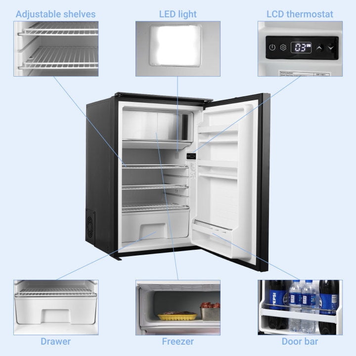 Smad 3.8 Cu ft 12/24V RV Refrigerator 110L DC Compact Portable Fridge with Freezer