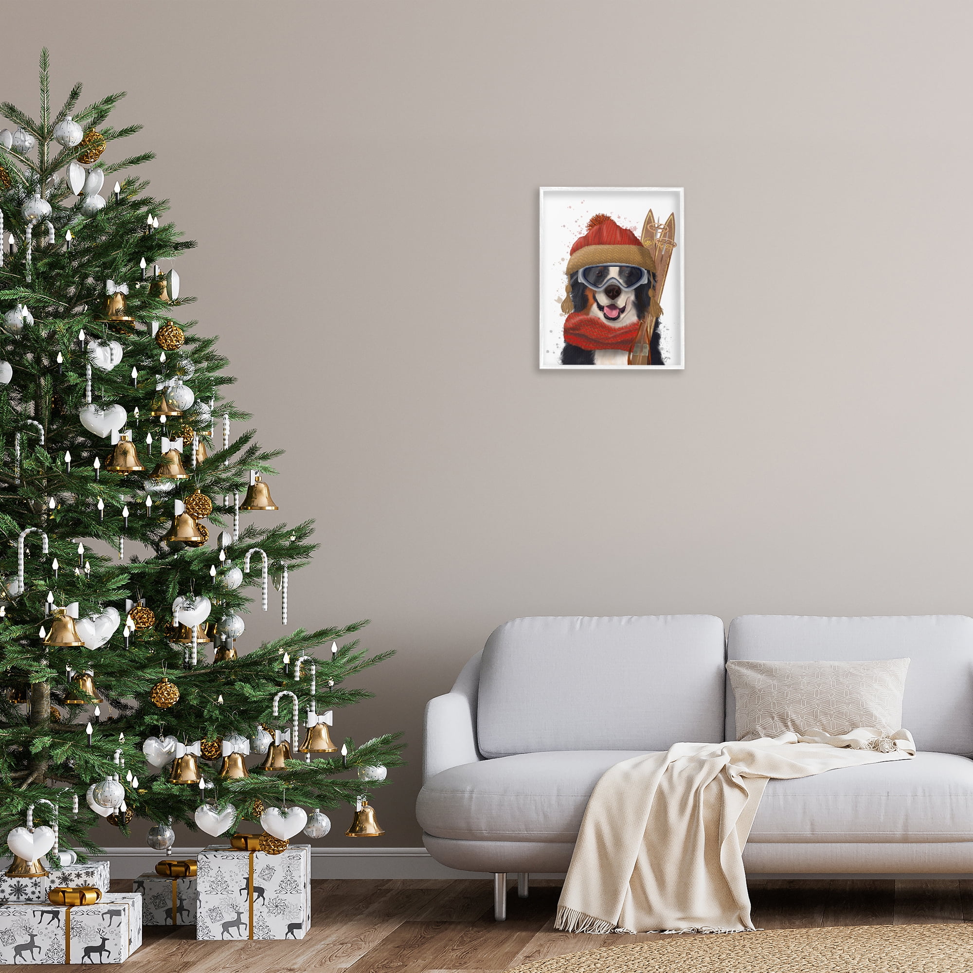 Stupell Industries Happy Skiing Dog Animals & Insects Painting White Framed Art Prints Wall Art, 16 x 20
