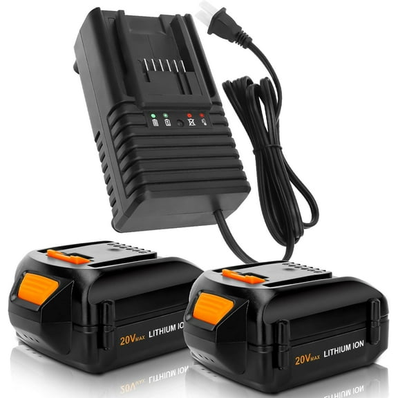 2Packs 6000mAh WA3525 Replacement Battery Compatible with Worx 20 Volt Lithium Batteries WA3520 WA3525 WG151s WG155s, WG251s and WA3868 20 Volt Quick Charger Compatible with Worx 20V Battery