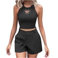 thumbnail image 2 of Karymi Rompers for Women 2 Piece Matching Outfit, Halter Heart Rhinestone Cutout Crop Tank Top & Button Decor High Waist Shorts, Club Casual Two Piece Set T Shirts for Women, 2 of 8