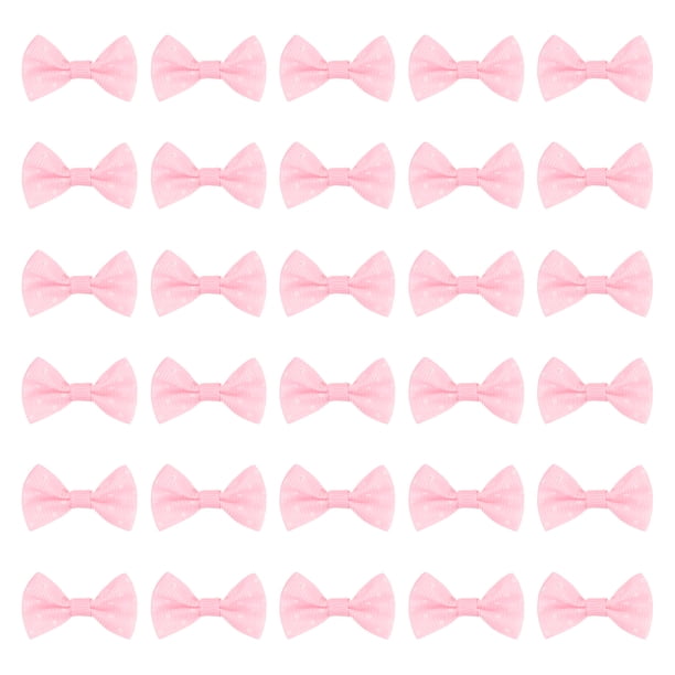 Uxcell 50 Pcs Lazos de Cinta de Punto Blanco Rosa de 1.5" x 1" Mini Lazo para Manualidades, Lazos de Satén Pequeños a Granel para Costura DIY, Scrapbooking, Regalo de Boda, Decoración del Hogar