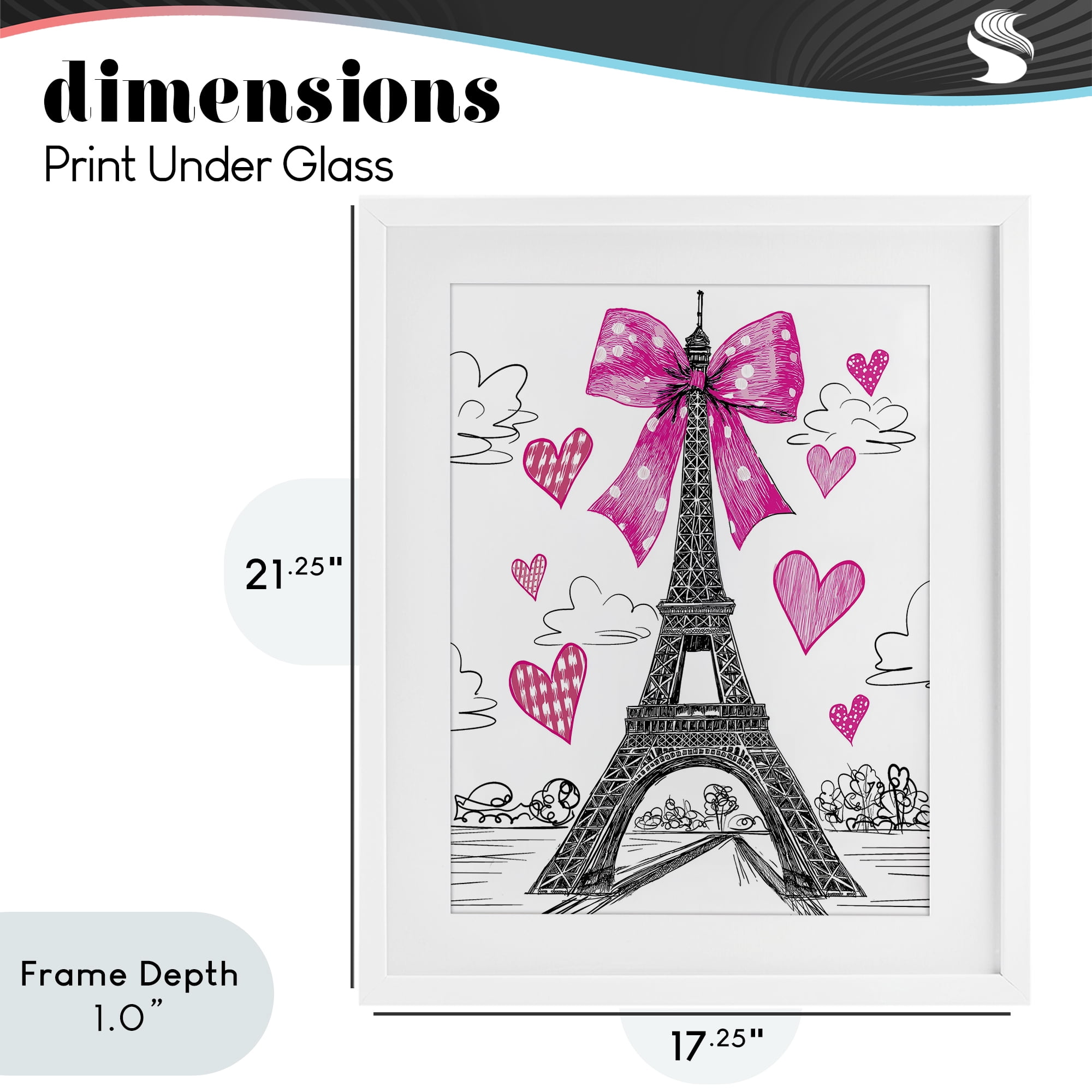Stupell Industries Heart Patterned Eiffel Tower White Framed Print Under Glass, design by Jess Stempel