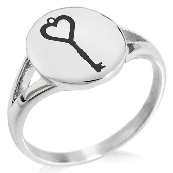 Stainless Steel Key to My Heart Minimalist Oval Top Polished Statement Ring