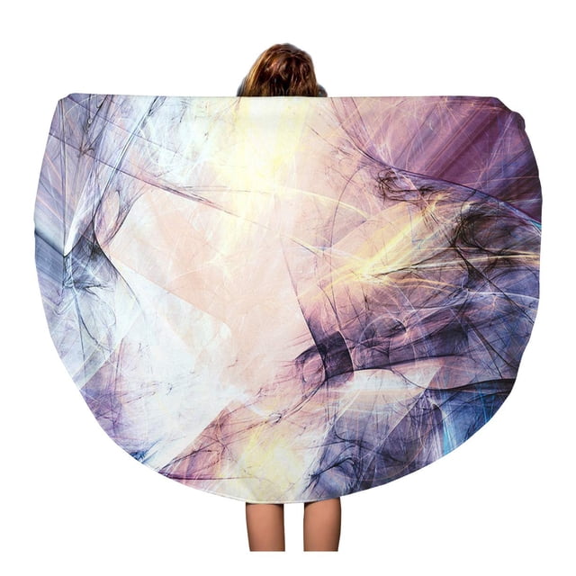 POGLIP 60 inch Round Beach Towel Blanket Beautiful Smoke Lighting Effect Abstract Color Dynamic Painting Modern Travel Circle Circular Towels Mat Tapestry Beach Throw