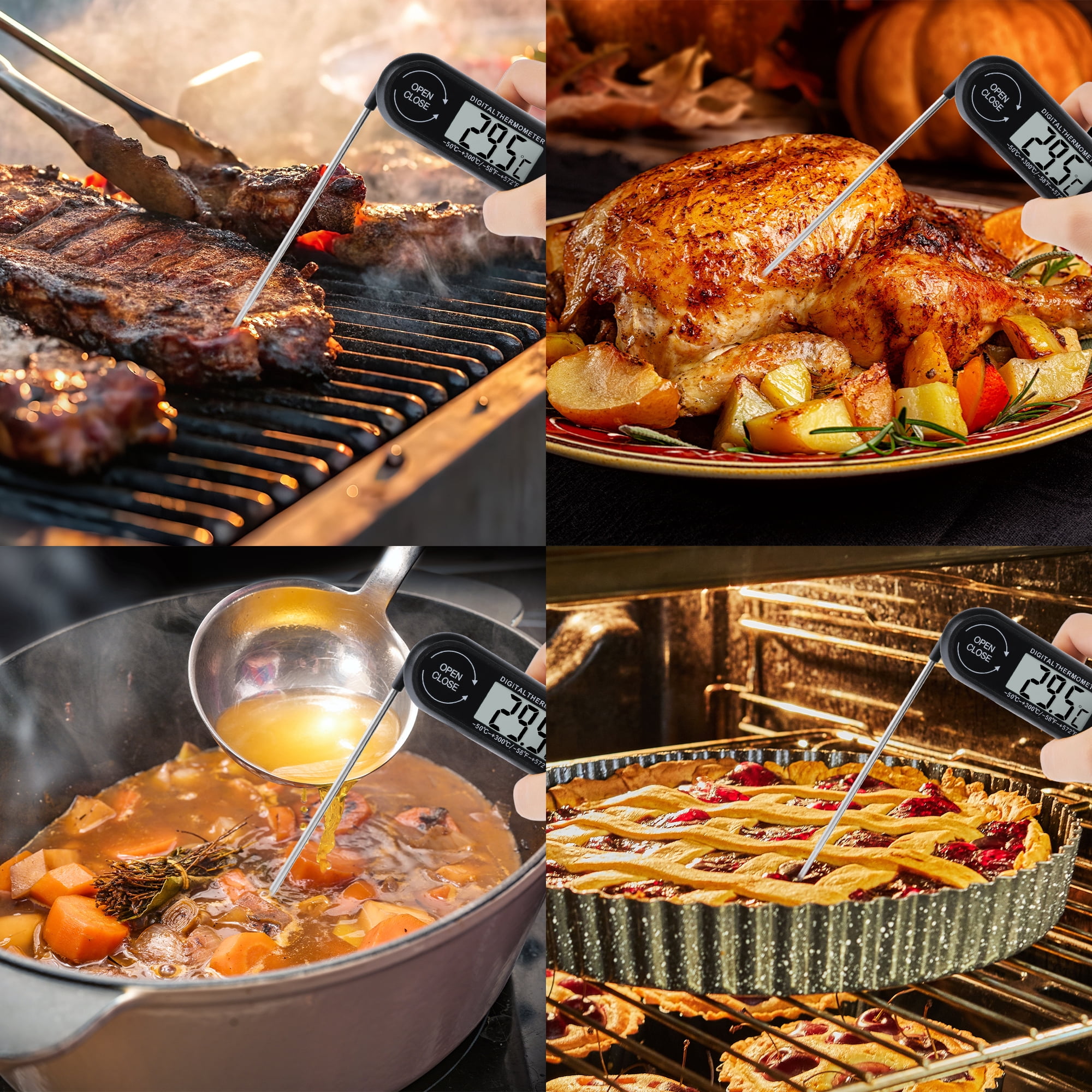 Unique Bargains Digital Meat Thermometer Instant Read Cooking Thermometer Black 10.7 Inch