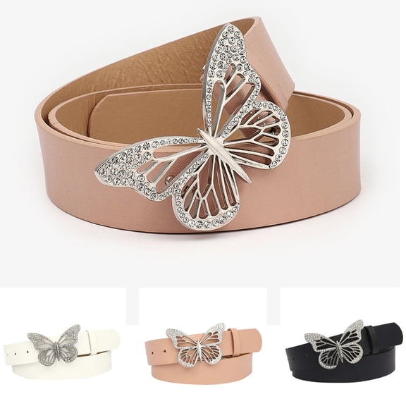 Helii Women Fashion Soft Faux Leather Belt with Butterfly Buckle for Jeans Dresses