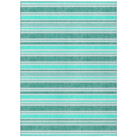 HomeRoots 561292 10 x 14 ft. Turquoise Striped Washable Non Skid Indoor Outdoor Rectangle Machine Woven Area Rug