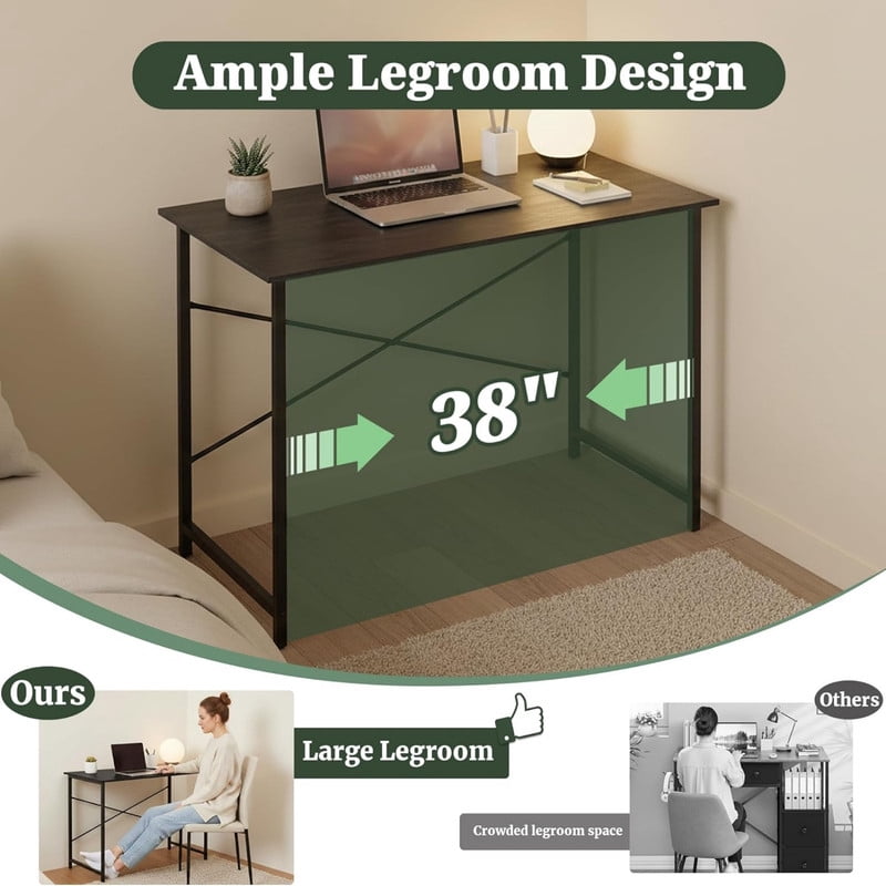 Kelno 40" Computer Desk Gaming Table Home Office Writing Study Workstation with Sturdy Metal Frame, Black