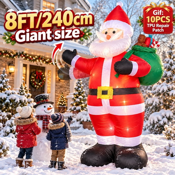 8ft Christmas Inflatable Waving Santa with Gift Bag & LED Lights, Outdoor Indoor Xmas Decoration for Yard, Garden & Christmas Holiday Party
