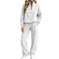 thumbnail image 2 of Teuyenhk Womens Two Piece Sweat Sets Cozy Fleece Lined Sweatsuits Quarter Zip High Neck Pullover with Sweatpants Fashion Athleisure Tracksuit, 2 of 7