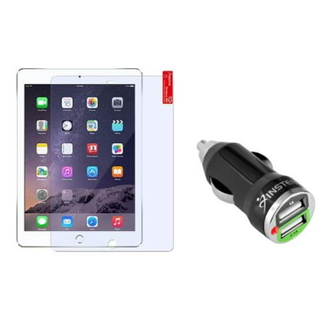 Insten Clear Screen Protector Guard For Apple iPad Air 1 / Air 2 (with 2-Port USB Car Charger Adapter) - Bundle