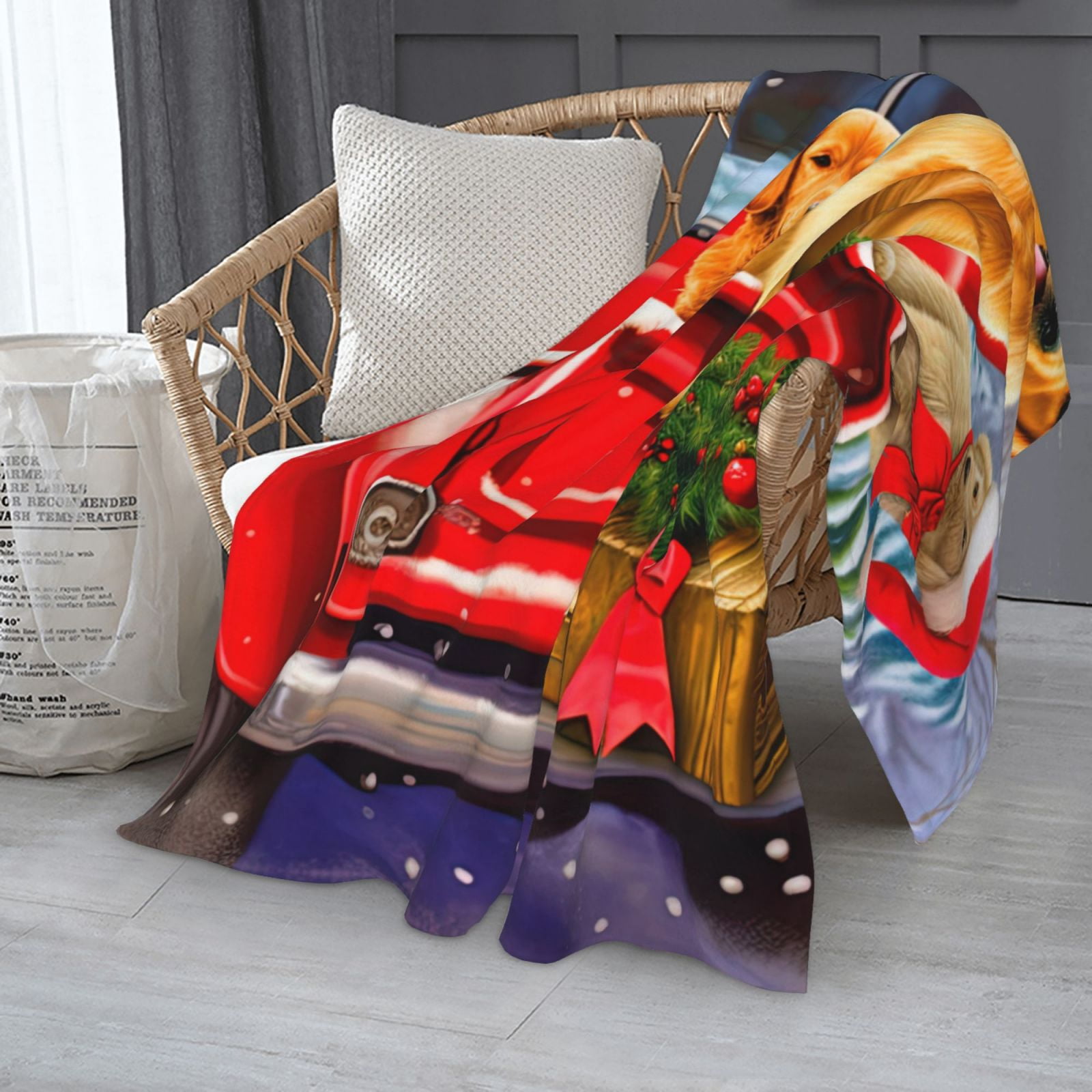 PHELIKA Christmas Red Truck Golden Retriever Dog 08 All Season Soft Throw Blanket Lightweight Flannel Fleece Blankets 60"x50"