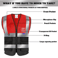 thumbnail image 4 of BeautyWill Class 2 High Visibility Safety Vest, 5 Pockets Reflective Work Vest with Zipper & ID Holder, Red Black for Construction Work, 4 of 7