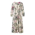 thumbnail image 4 of Fesfesfes Women Round Neck Loose Long Sleeve Dress Print Linen Ankle-length Dress Long Dress, 4 of 8