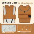 thumbnail image 4 of IDOMIK Warm Dog Coat, Canvas Dog Jacket, Reflective Fleece Pet Cold Weather Vest with Zipper Leash Hole, Brown, M, 4 of 8