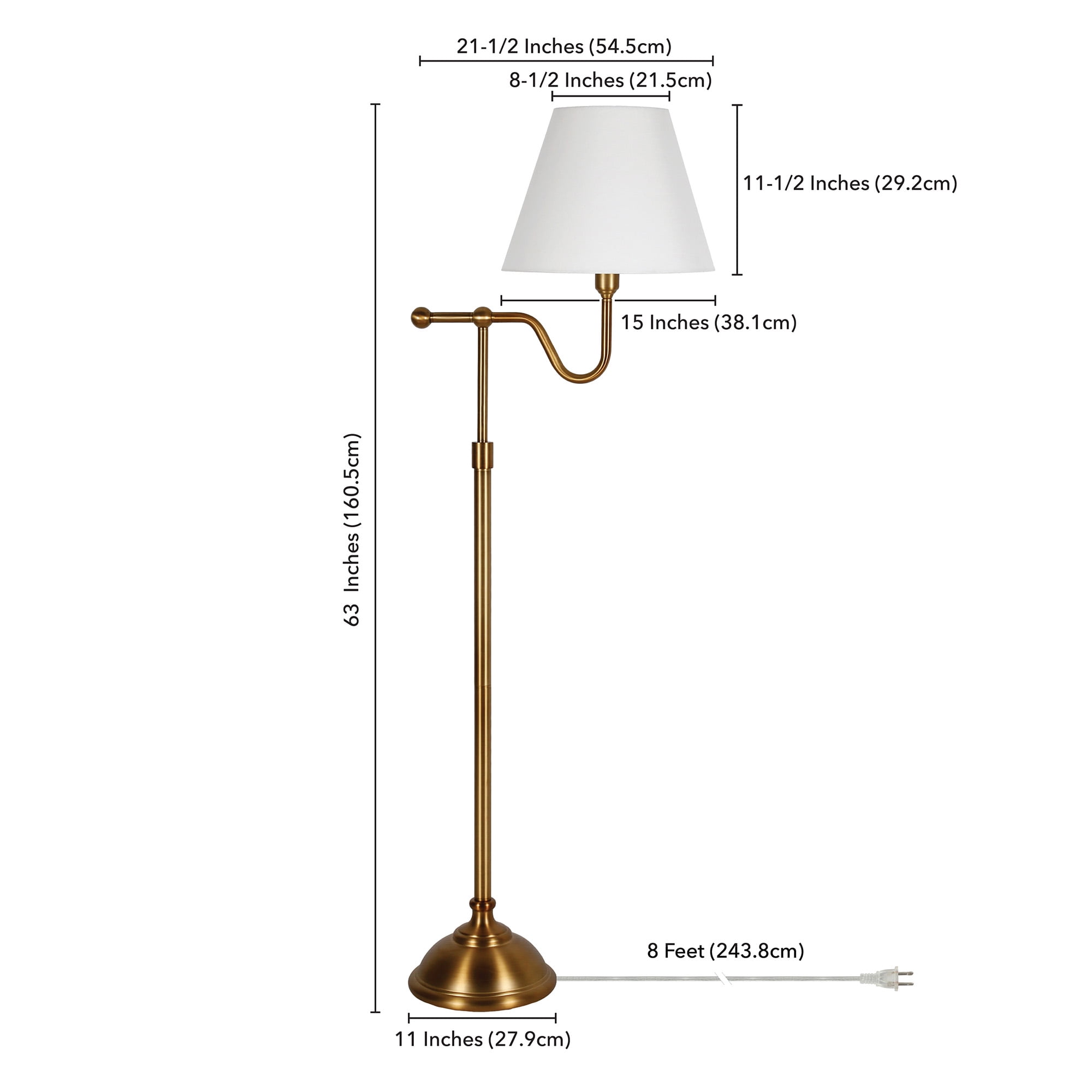 Evelyn&Zoe Wellesley 63" Tall Floor Lamp with Fabric Shade, Brass/White