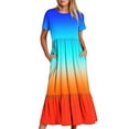thumbnail image 5 of Penkiiy Women Gradient Print Short Sleeve Dress Loose Plain Casual Summer Flowy Tiered Long Maxi Dresses with Pockets 2XL Multicolor, 5 of 7