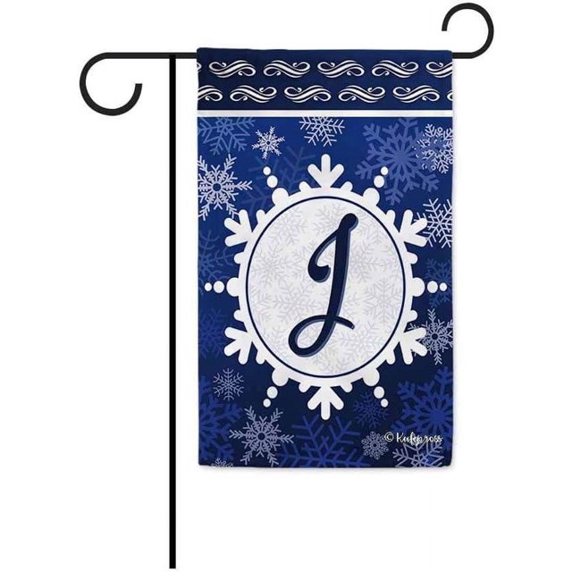 Welcome Winter Snowflake Monogram J Decorative Garden Flag Initial Letter Snow Deocr Banner for Outside 12.5X18 Inch Double Sided