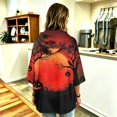 thumbnail image 3 of IYYVV Halloween Womens Oversized 3/4 Sleeve Hoodie Sweatshirt Crewneck Lightweight Loose Fit Fall Winter Hooded Sweatshirt Saffron XL, 3 of 4