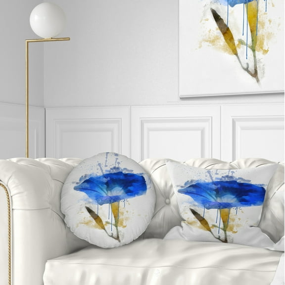 Designart Blue Gentiana Alpina Watercolor - Floral Throw Pillow - 12x20